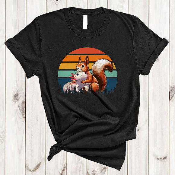 MacnyStore - Vintage Retro Squirrel Hugging Axolotl, Adorable Animal Zoo Keeper Lover, Family Group T-Shirt