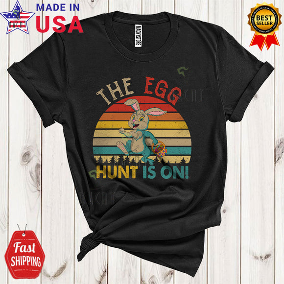 MacnyStore - Vintage Retro The Egg Hunt Is On Cute Cool Easter Day Bunny Hunting Easter Egg Basket Lover T-Shirt