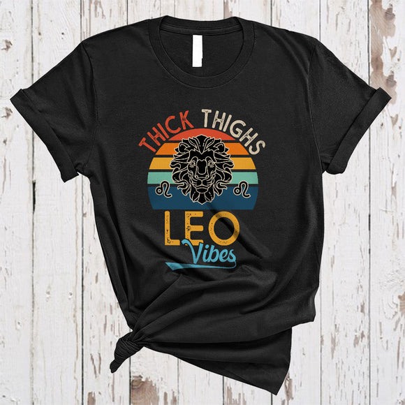 MacnyStore - Vintage Retro Thick Thighs Leo Vibes, Amazing Birthday July And August, Zodiac Lover T-Shirt