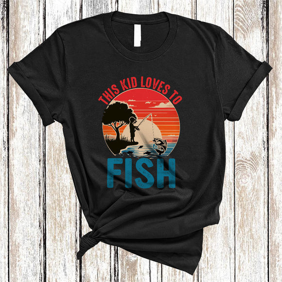MacnyStore - Vintage Retro This Kid Loves To Fish, Humorous Fishing Lover, Matching Family Group T-Shirt