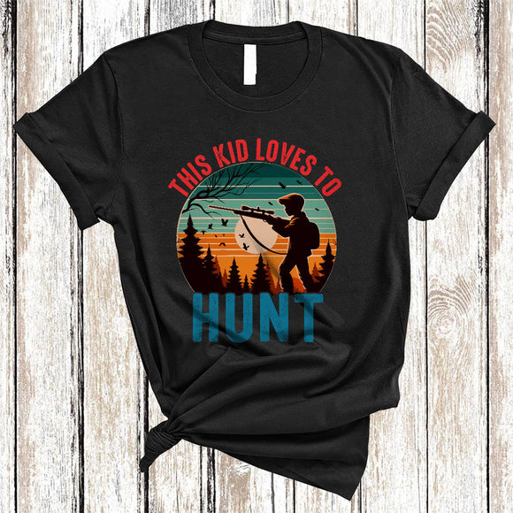 MacnyStore - Vintage Retro This Kid Loves To Hunt, Humorous Hunting Lover, Matching Family Group T-Shirt
