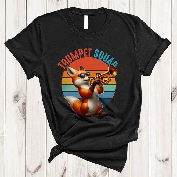 MacnyStore - Vintage Retro Trumpet Squad, Humorous Fox Playing Trumpet Player Team, Matching Group T-Shirt