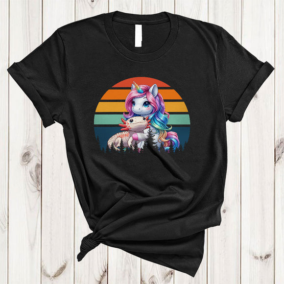 MacnyStore - Vintage Retro Unicorn Hugging Axolotl, Adorable Animal Zoo Keeper Lover, Family Group T-Shirt