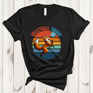 MacnyStore - Vintage Retro Volleyball Squad, Humorous Fox Playing Volleyball Player Team, Matching Group T-Shirt