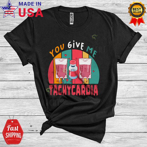 MacnyStore - Vintage Retro You Give Me Tachycardia Funny Cool Valentine's Day Hearts Matching Nurse Nursing T-Shirt