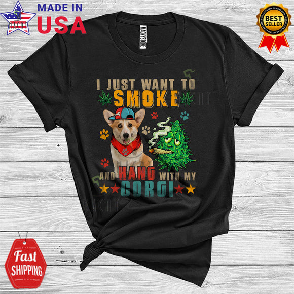 MacnyStore - Vintage Smoke And Hang With My Corgi Cute Happy Father's Day Dog Weed Smoker T-Shirt