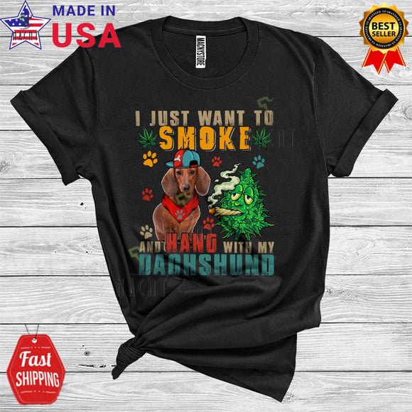 MacnyStore - Vintage Smoke And Hang With My Dachshund Cute Happy Father's Day Dog Weed Smoker T-Shirt