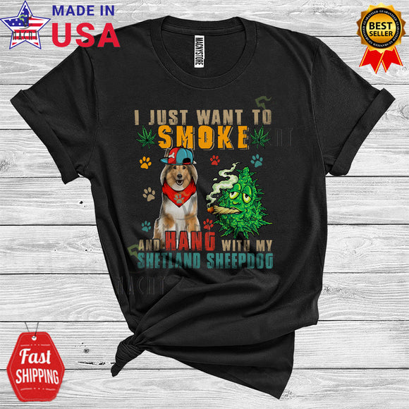 MacnyStore - Vintage Smoke And Hang With My Shetland Sheepdog Cute Happy Father's Day Dog Weed Smoker T-Shirt
