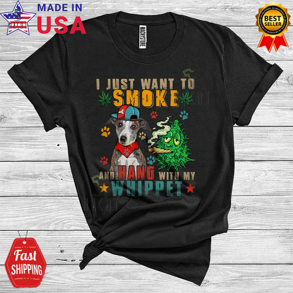 MacnyStore - Vintage Smoke And Hang With My Whippet Cute Happy Father's Day Dog Weed Smoker T-Shirt