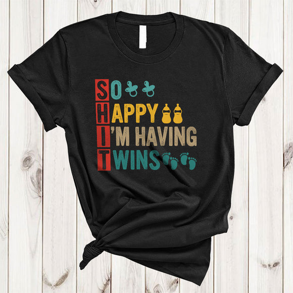 MacnyStore - Vintage So Happy I'm Having Twins, Humorous Definition Pregnancy Announcement Twins, Family T-Shirt