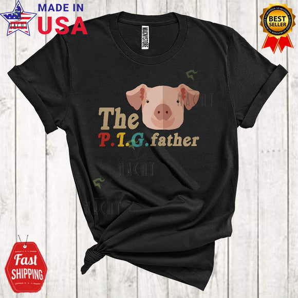 MacnyStore - Vintage The Pig Father Funny Cool Father's Day Farmer Pig Face Family T-Shirt
