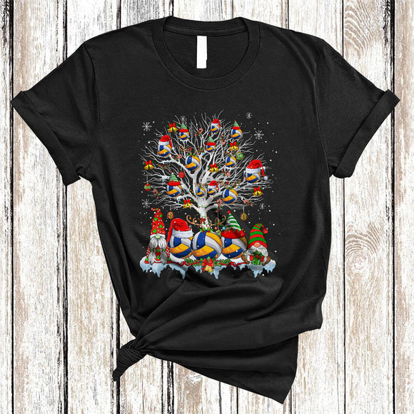 MacnyStore - Volleyball On Christmas Tree, Amazing Christmas Volleyball Squad, Matching Sport Player Team X-mas T-Shirt