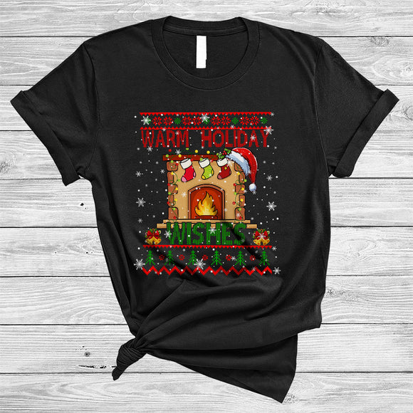MacnyStore - Warm Holiday Wishes, Awesome Christmas Sweater Santa Fireplace, X-mas Lights Rainbow T-Shirt