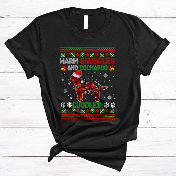 MacnyStore - Warm Snuggles And Cockapoo Cuddles, Fantastic Christmas Santa Puppy, Sweater X-mas Lights T-Shirt