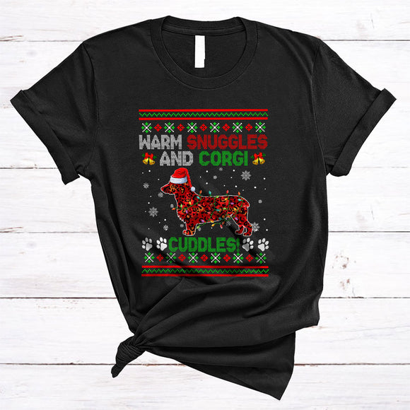 MacnyStore - Warm Snuggles And Corgi Cuddles, Fantastic Christmas Santa Puppy, Sweater X-mas Lights T-Shirt
