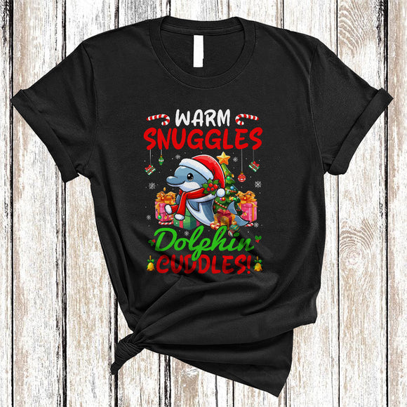 MacnyStore - Warm Snuggles Dolphin Cuddles, Wonderful Christmas Tree Santa Dolphin, X-mas Animal Lover T-Shirt