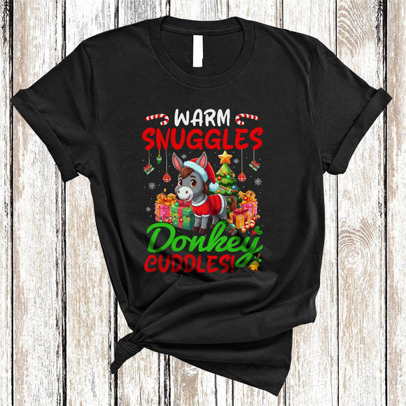 MacnyStore - Warm Snuggles Donkey Cuddles, Wonderful Christmas Tree Santa Donkey, Farmer X-mas Animal Lover T-Shirt