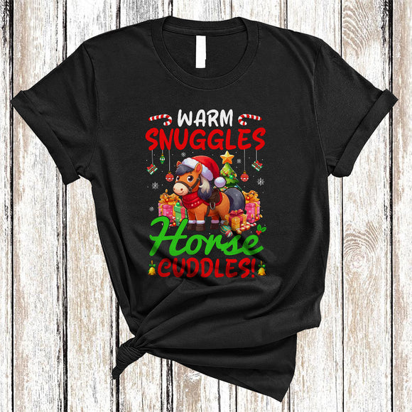MacnyStore - Warm Snuggles Horse Cuddles, Wonderful Christmas Tree Santa Horse, Farmer X-mas Animal Lover T-Shirt