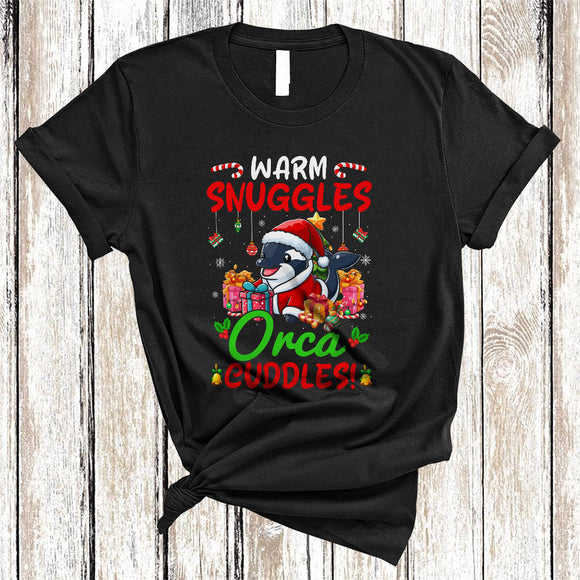 MacnyStore - Warm Snuggles Orca Cuddles, Wonderful Christmas Tree Santa Orca, Matching X-mas Animal Lover T-Shirt