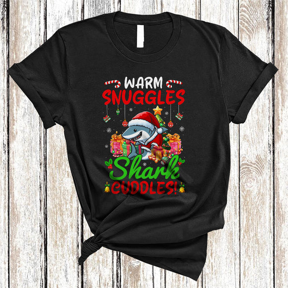 MacnyStore - Warm Snuggles Shark Cuddles, Wonderful Christmas Tree Santa Shark, Matching X-mas Animal Lover T-Shirt
