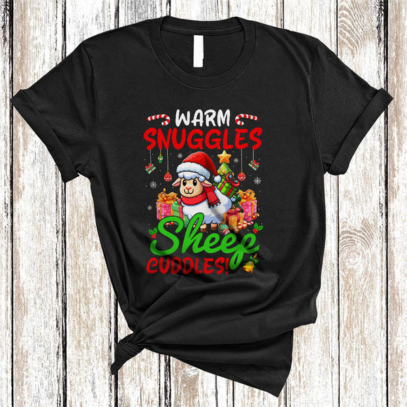 MacnyStore - Warm Snuggles Sheep Cuddles, Wonderful Christmas Tree Santa Sheep, Farmer X-mas Animal Lover T-Shirt