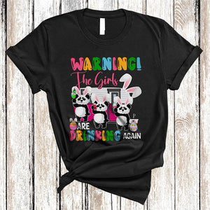 MacnyStore - Warning The Girls Are Drinking Again, Lovely Easter Day Three Bunny Panda, Camping Camper T-Shirt