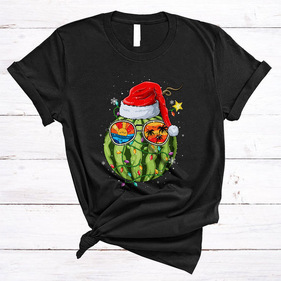 MacnyStore - Watermelon Wearing Sunglasses Santa, Adorable Christmas Lights Fruit, X-mas Vegan Lover T-Shirt