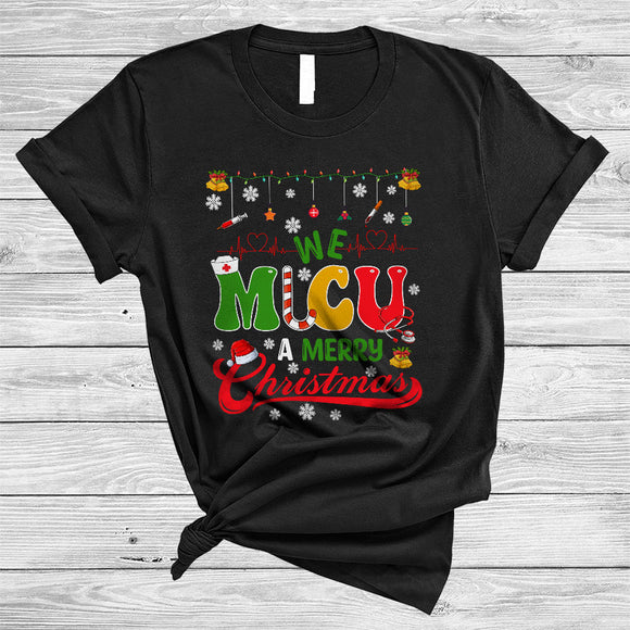 MacnyStore - We MICU A Merry Christmas, Colorful Merry X-mas Medical ICU RN Tech, MICU Matching Family Group T-Shirt
