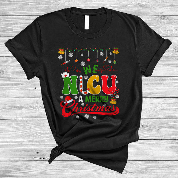 MacnyStore - We NICU A Merry Christmas, Colorful Merry X-mas Medical ICU RN Tech, MICU Matching Family Group T-Shirt