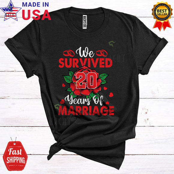 MacnyStore - We Survived 20 Years Of Marriage Cool Happy 20th Wedding Anniversary Couple Family Rose T-Shirt