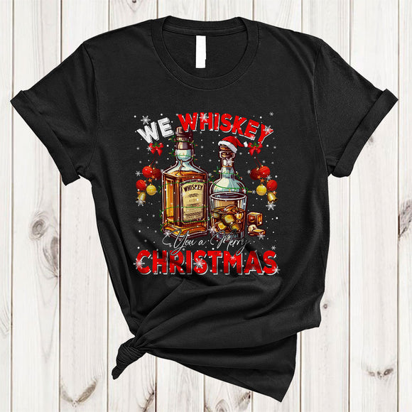 MacnyStore - We Whiskey You A Merry Christmas, Cheerful X-mas Lights Whiskey, Drunk Drinking Lover T-Shirt