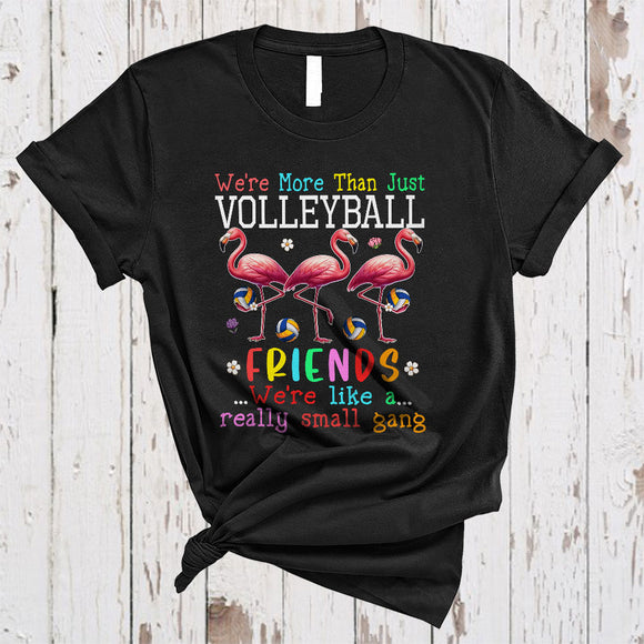 MacnyStore - We're More Than Just Volleyball Friends, Adorable Flamingos Playing Volleyball Lover, Family Group T-Shirt