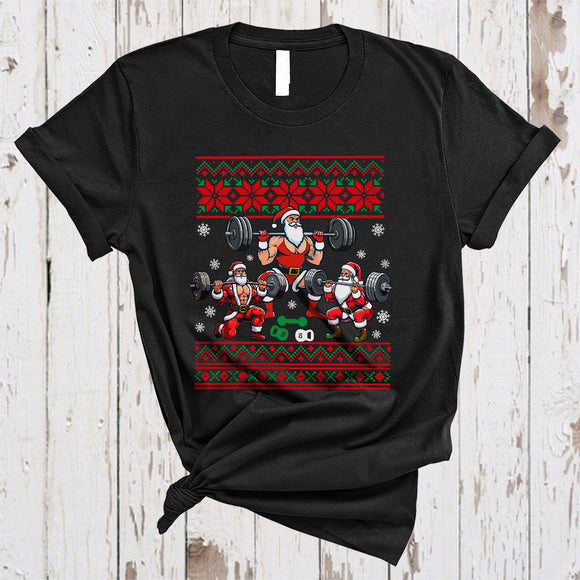 MacnyStore - Weightlifting Activities, Cheerful Christmas Sweater Santa Weightlifting, Gym Workout X-mas Group T-Shirt