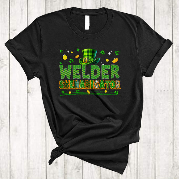MacnyStore - Welder Shenanigator, Wonderful St. Patrick's Day Plaid Shamrock, Lucky Irish Family Group T-Shirt