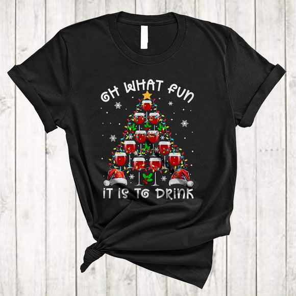 MacnyStore - Oh What Fun It Is To Drink, Cheerful Christmas Lights Tree Wine, Wine Lover X-mas Group T-Shirt