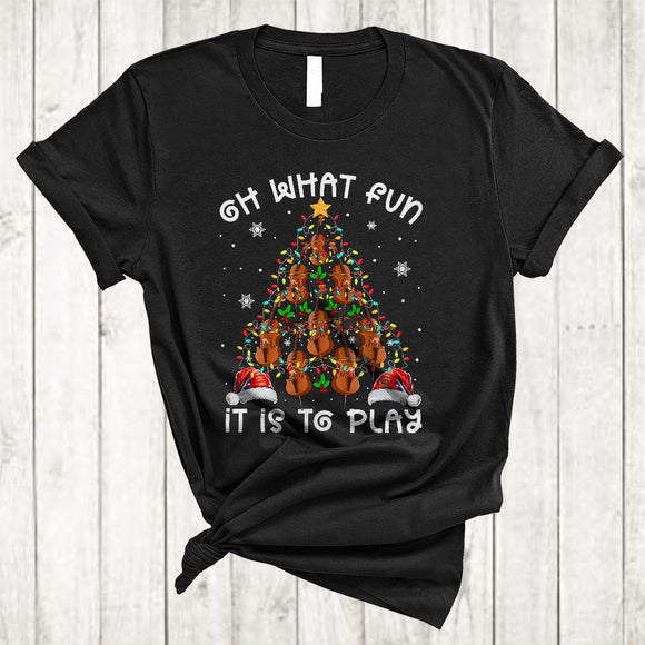 MacnyStore - Oh What Fun It Is To Play, Cheerful Christmas Lights Tree Cello Player, Cello Lover X-mas Group T-Shirt