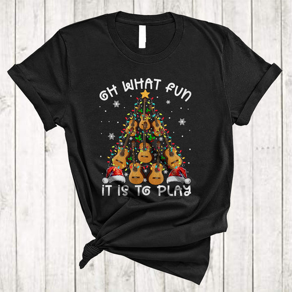 MacnyStore - Oh What Fun It Is To Play, Cheerful Christmas Lights Tree Guitar Player, Guitar Lover X-mas Group T-Shirt