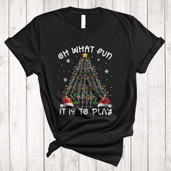 MacnyStore - Oh What Fun It Is To Play, Cheerful Christmas Lights Tree Oboe Player, Oboe Lover X-mas Group T-Shirt