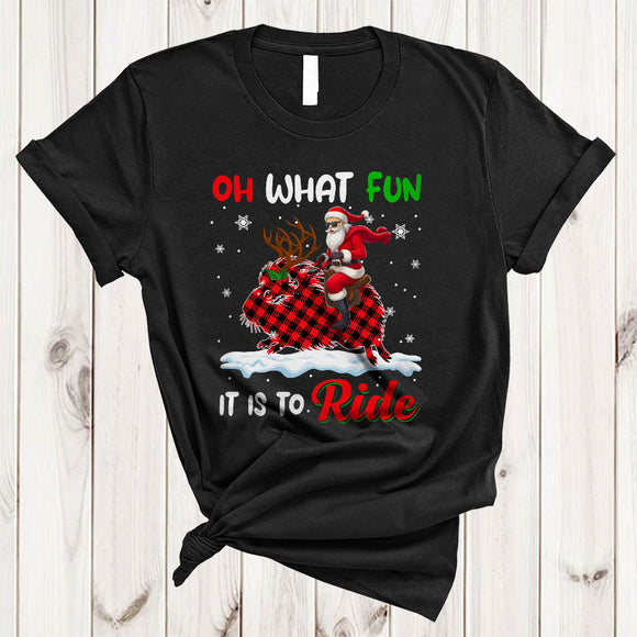 MacnyStore - Oh What Fun It Is To Ride, Awesome Santa Riding Guinea Pig Red Plaid Reindeer, X-mas Animal T-Shirt