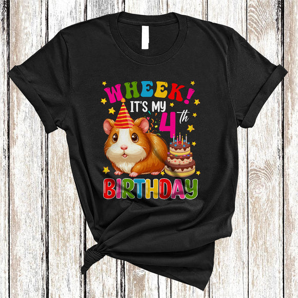 MacnyStore - Wheek It's My 4th Birthday, Cheerful Birthday Guinea Pig Owner Lover, Matching Family Group T-Shirt