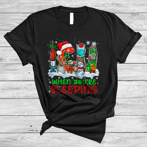 MacnyStore - When You're Sleeping, Colorful Merry Christmas Santa ICU Nurse, X-mas Snowman Lover T-Shirt