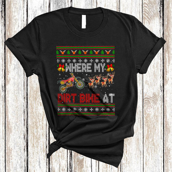 MacnyStore - Where My Dirt Bike At, Wonderful Christmas Sweater Dirt Bike Santa Sleigh, X-mas Biker T-Shirt