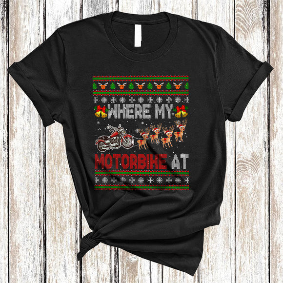 MacnyStore - Where My Motorbike At, Wonderful Christmas Sweater Motorbike Santa Sleigh, X-mas Biker T-Shirt