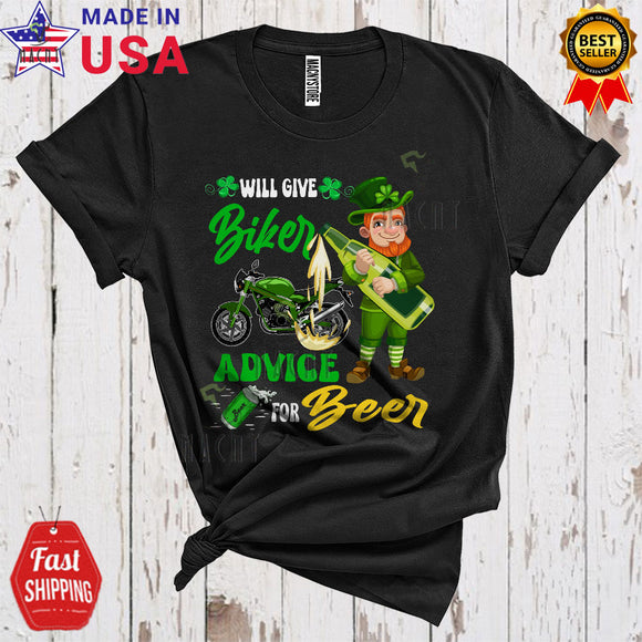 MacnyStore - Will Give Biker Advice For Beer Cool Funny St. Patrick's Day Leprechaun Beer Drinking Drunk T-Shirt
