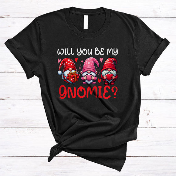 MacnyStore - Will You Be My Gnomie, Adorable Valentine's Day Three Gnomes Gnomies, Hearts Couple T-Shirt