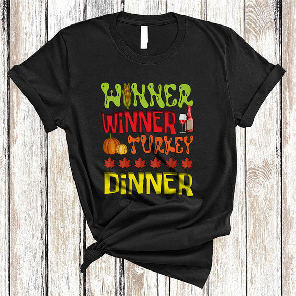 MacnyStore - Winner Turkey Dinner, Humorous Thanksgiving Fall Leaf Pumpkin, Wine Drinking Dinner Family T-Shirt