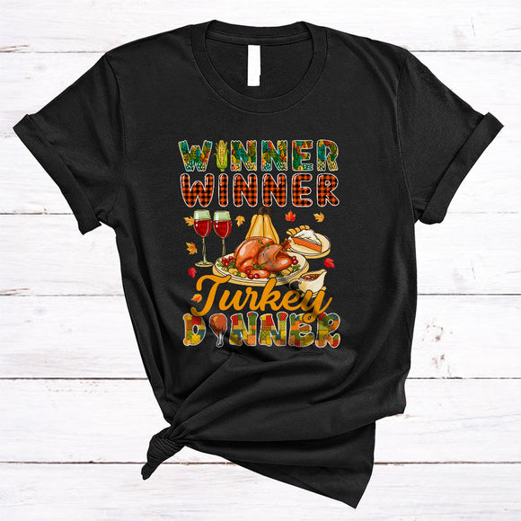 MacnyStore - Winner Winner Turkey Dinner Cool Thanksgiving Fall Plaid Turkey Wine Family Dinner T-Shirt