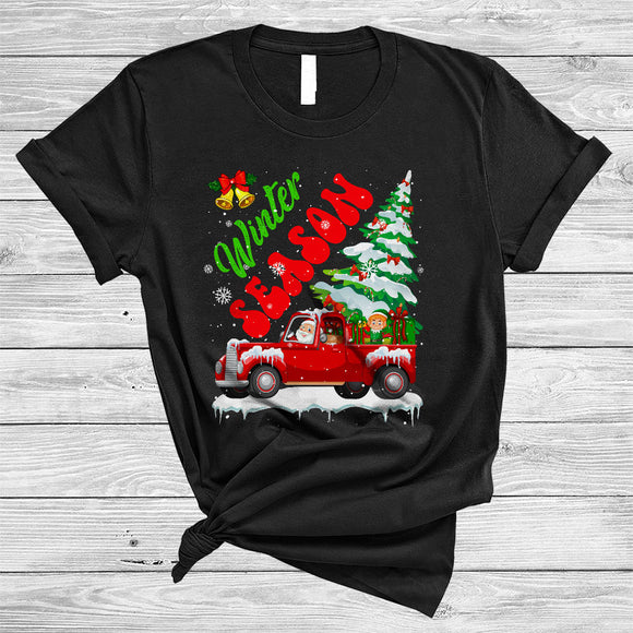 MacnyStore - Winter Season, Cool Merry Christmas Red Truck With X-mas Tree, Matching Family Group T-Shirt