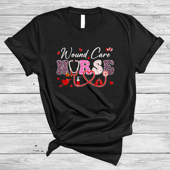 MacnyStore - Wound Care Nurse, Adorable Valentine's Day Leopard Plaid Hearts, Stethoscope Nurse Group T-Shirt