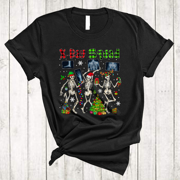 MacnyStore - X-Ray Squad, Joyful Christmas Plaid Three Skeletons Dancing, Orthopedic Nurse RN Crew T-Shirt